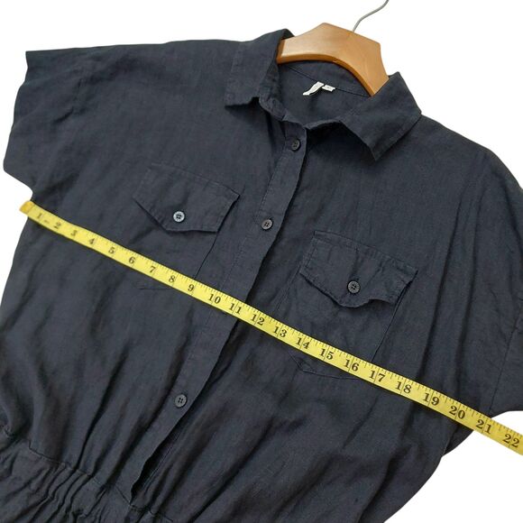 Seaside Tones Romper Womens Medium Navy 100% Linen Short Sleeve Beach Coastal - Picture 10 of 12